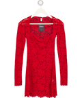 OH POLLY Red Sheer Scalloped-lace Long-sleeve Mini Dress UK XS