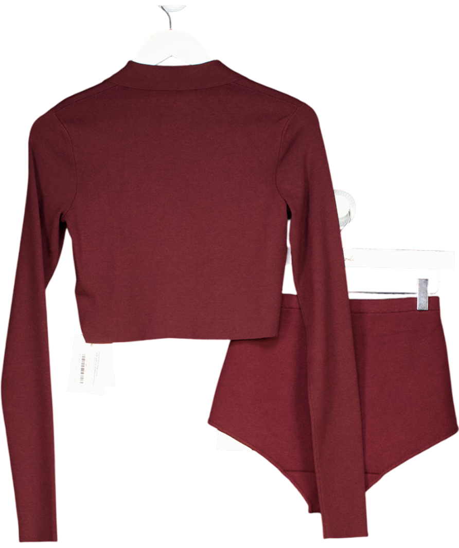 The Frankie Shop 2-piece Burgundy Red Giselle Cropped Knit Polo And Alissa Shorts UK M