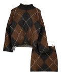 H&M EDITION Brown 2-piece Mohair-blend Turtleneck Jumper And Skirt Set UK XS