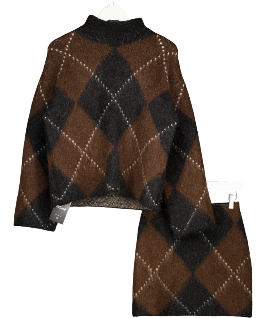 H&M EDITION Brown 2-piece Mohair-blend Turtleneck Jumper And Skirt Set UK XS