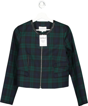 Claudie Pierlot Green Tartan Cropped Jacket UK 10