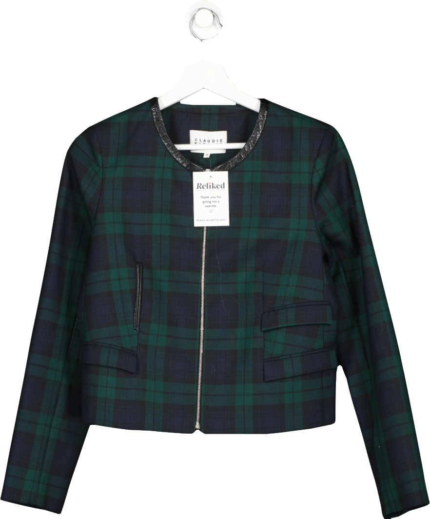 Claudie Pierlot Green Tartan Cropped Jacket UK 10