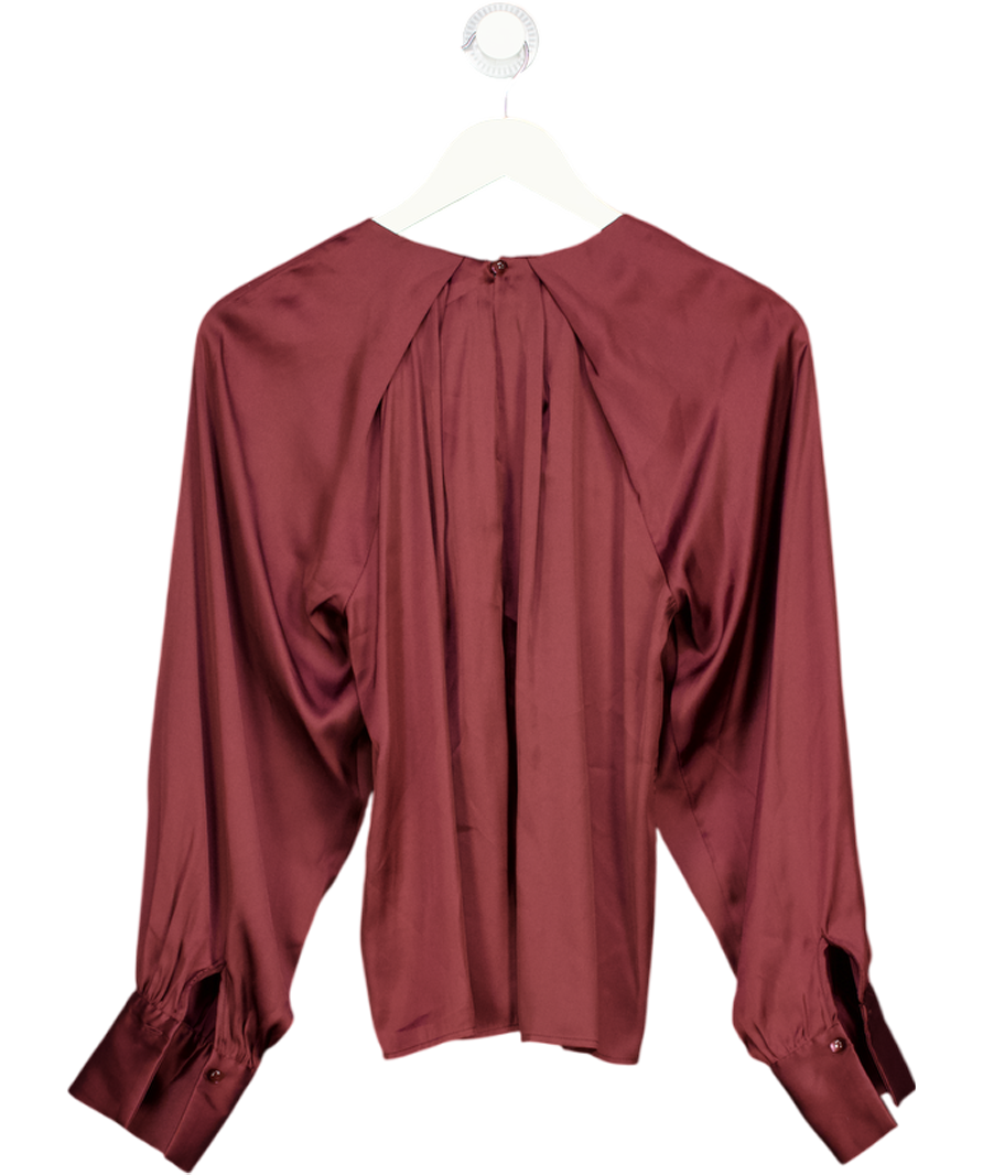 H&M Burgundy Red Balloon-sleeved Satin Blouse UK S