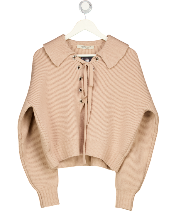 Philosophy di Lorenzo Serafini Nude 100% Virgin Wool Lace Up Neck Jumper UK 10