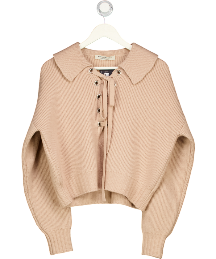 Philosophy di Lorenzo Serafini Nude 100% Virgin Wool Lace Up Neck Jumper UK 10