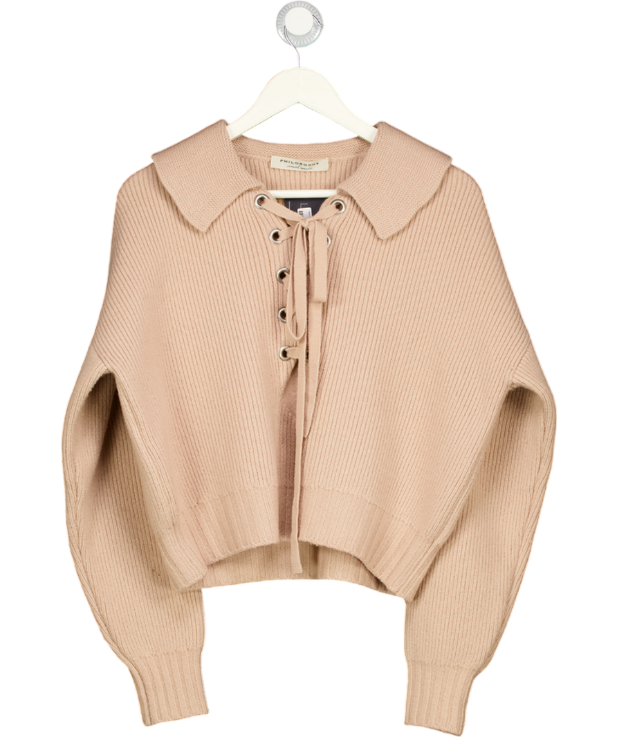 Philosophy di Lorenzo Serafini Nude 100% Virgin Wool Lace Up Neck Jumper UK 10