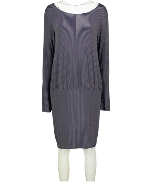 GANNI Navy Blue & White Striped Double Layer Jersey Dress UK L