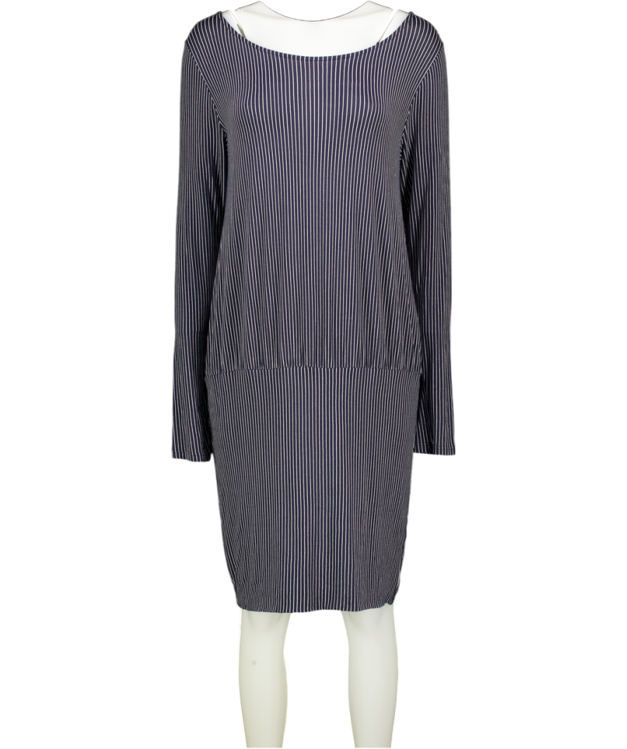 GANNI Navy Blue & White Striped Double Layer Jersey Dress UK L
