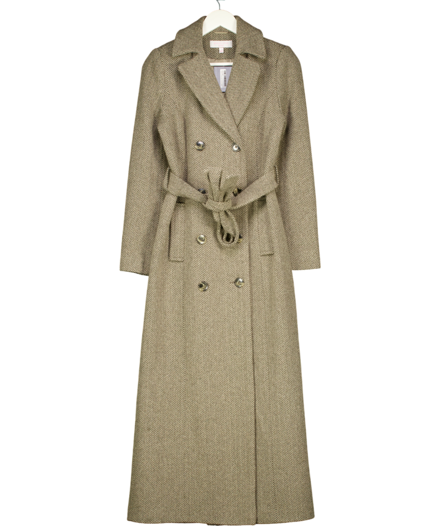GHARANI STROK Beige Gharani Strok Herringbone Wool Blend Coat - Green/beige UK S