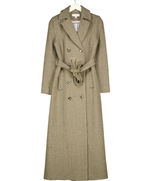 GHARANI STROK Beige Gharani Strok Herringbone Wool Blend Coat - Green/beige UK S