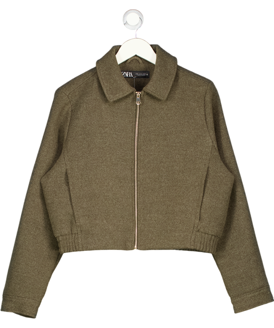 ZARA Brown Zip Front Wool Look Bomber Jacket UK M