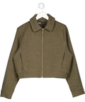 ZARA Brown Zip Front Wool Look Bomber Jacket UK M