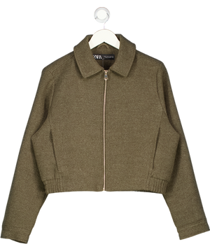 ZARA Brown Zip Front Wool Look Bomber Jacket UK M