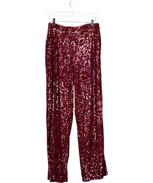 Topshop Sequin Tailored Trouser In Burgundy Red UK 8