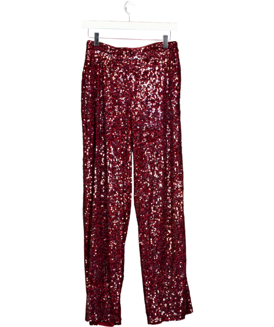 Topshop Sequin Tailored Trouser In Burgundy Red UK 8