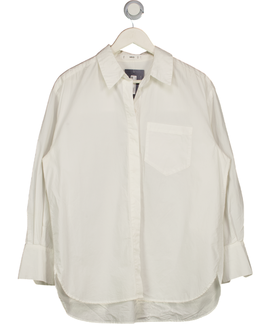 MANGO White Cotton And Lyocell Blend Straight Shirt UK 10