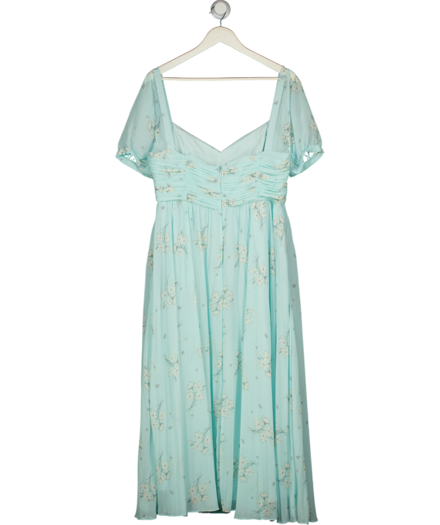 SELF PORTRAIT Aqua Blue Floral-print Chiffon Midi Dress UK 16