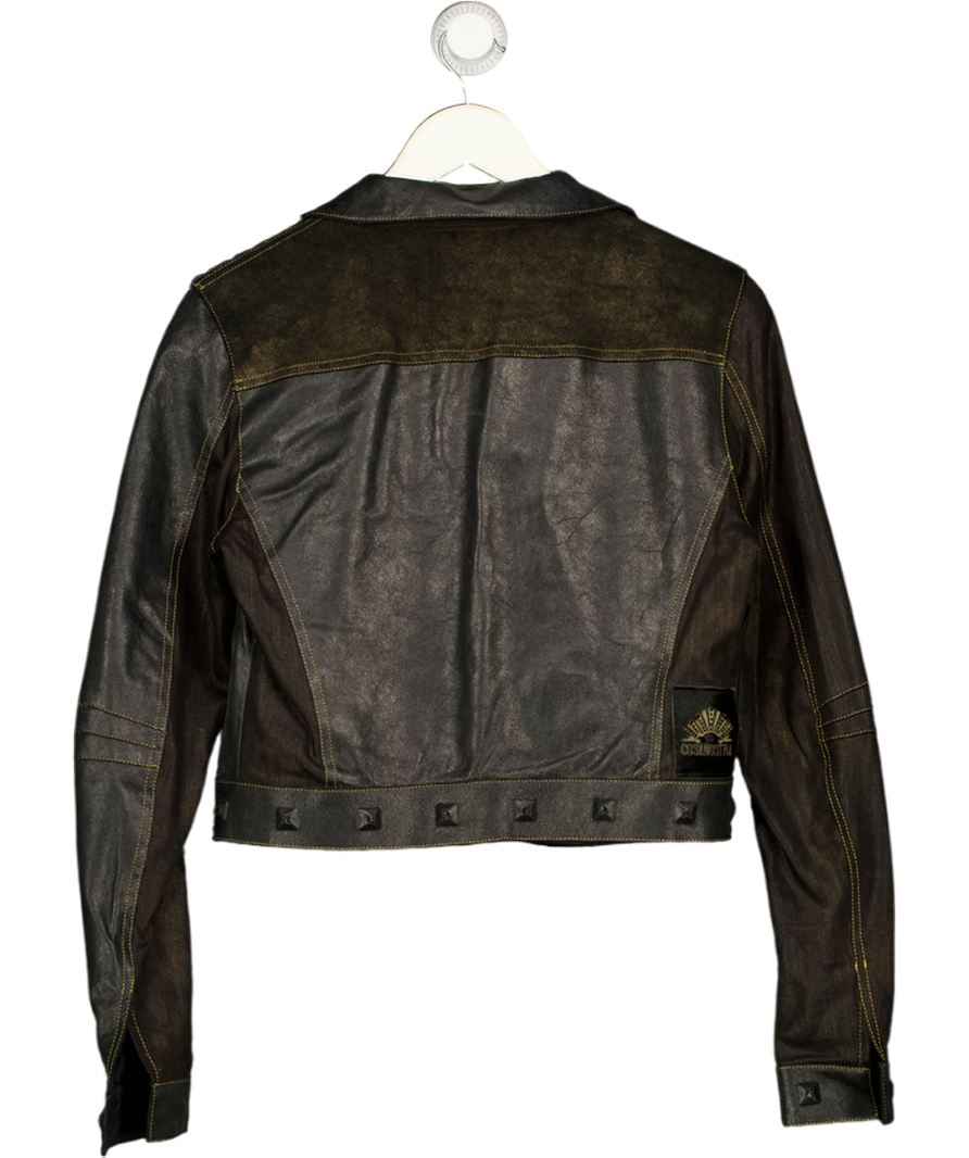 COSA NOSTRA Black Real Leather Gold Dust  Studded Decorated Jacket UK 8