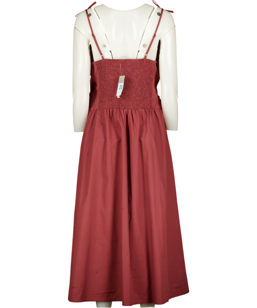 Burgundy Red 100% Cotton Ruched Bodice Dress UK 20