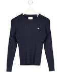 GANT Navy Blue Embroidered Logo Cotton Blend Cable Knit Crew Neck Sweater UK S