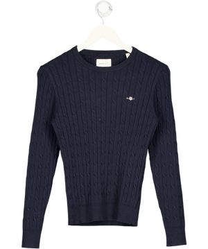GANT Navy Blue Embroidered Logo Cotton Blend Cable Knit Crew Neck Sweater UK S