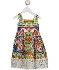 DOLCE & GABANNA Multicoloured Majolica Print Lace Hem Dress 2 Years