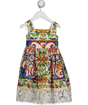 DOLCE & GABANNA Multicoloured Majolica Print Lace Hem Dress 2 Years