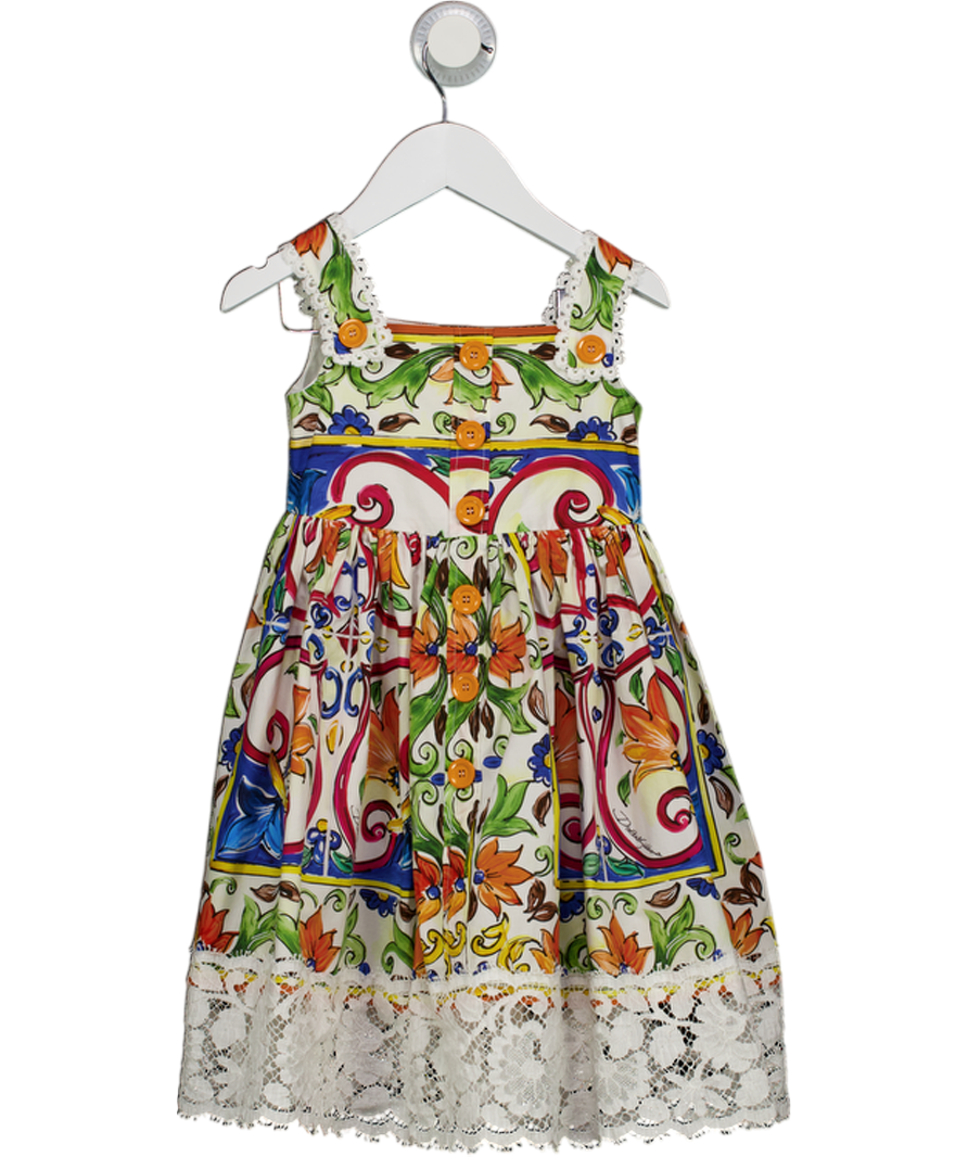 DOLCE & GABANNA Multicoloured Majolica Print Lace Hem Dress 2 Years
