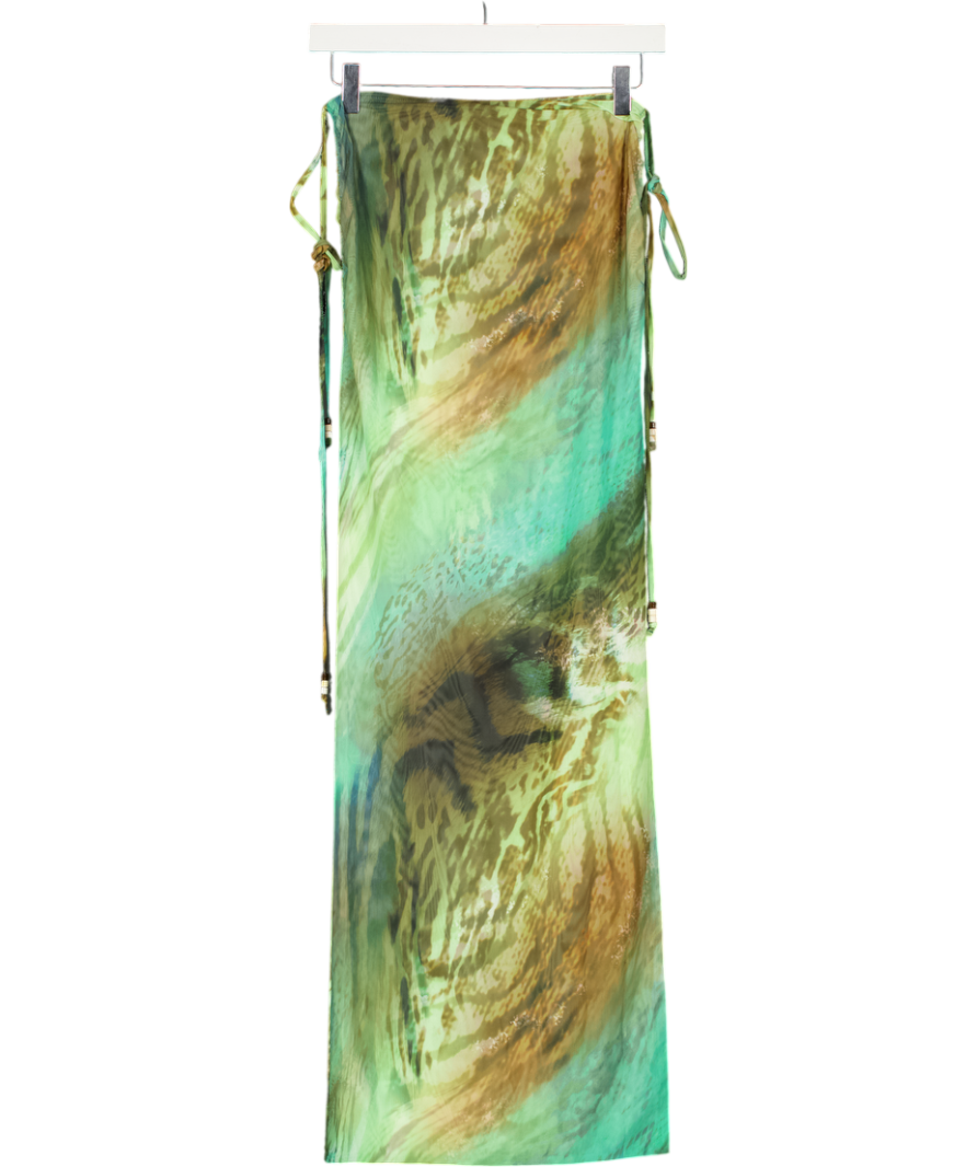 MARS THE LABEL Green Mesh Printed Maxi Skirt UK 8