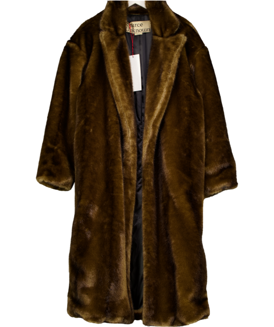 SOURCE UNKNOWN Wallis Oversized Grandpa Fur Coat, Espresso Brown UK M