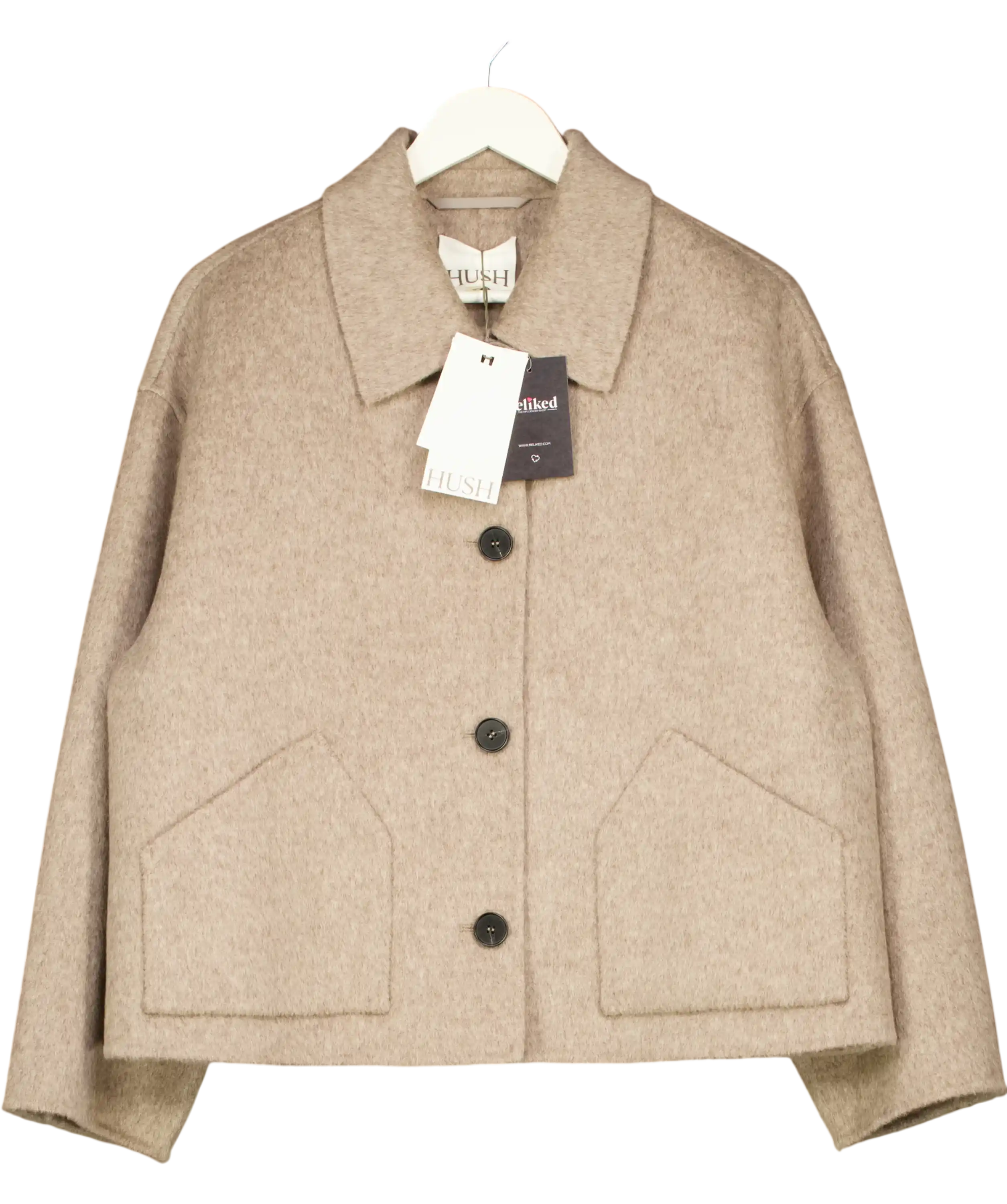 Hush Oatmeal Beige Pure 100% Wool Double Faced Jacket UK L/XL