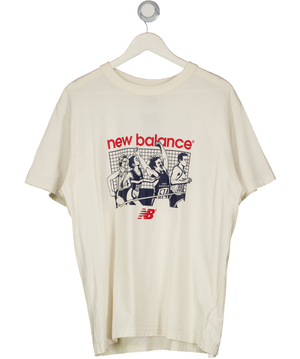 New Balance Cream Graphic Print T-shirt UK L