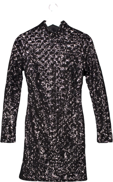 Fashion Nova Black Caught Your Gaze Sequin Mini Dress UK XS