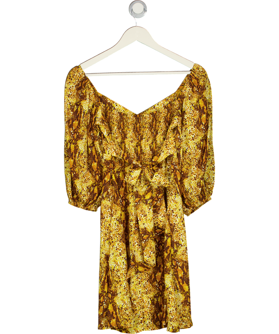 Faithful The Brand Yellow Martine Snake-print Crepe Mini Dress UK S