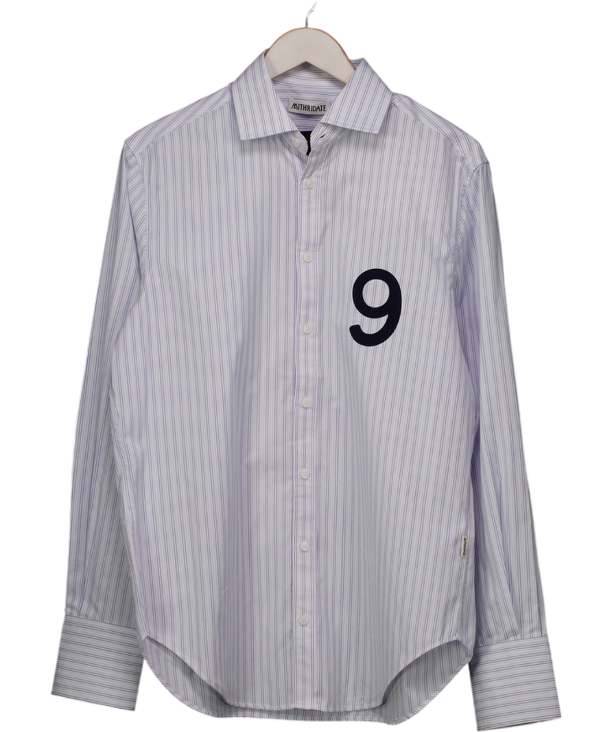 Mithridate Blue Long Sleeved Pinstripe '9' Shirt UK M