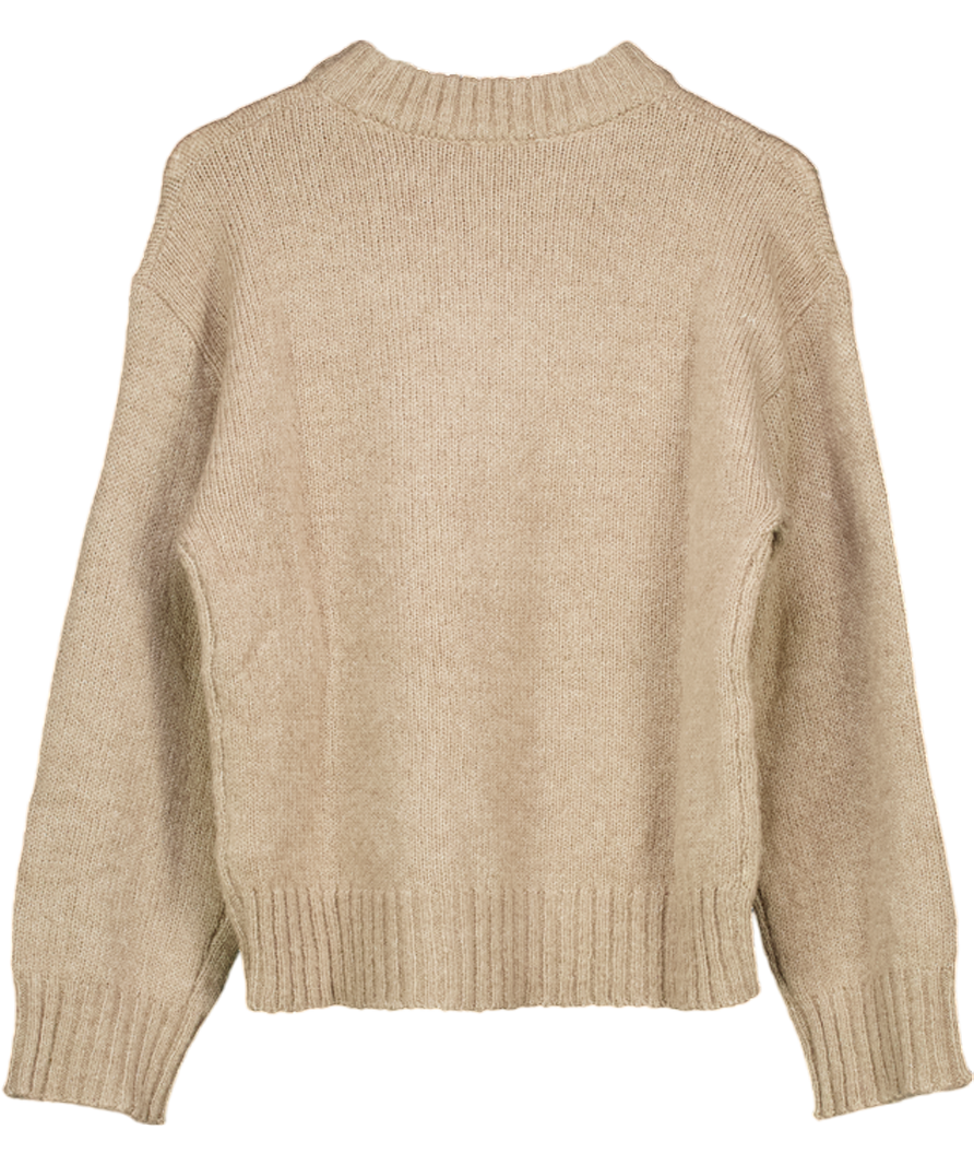 NA-KD Beige Round Neck Wool Blend Knitted Sweater UK XS