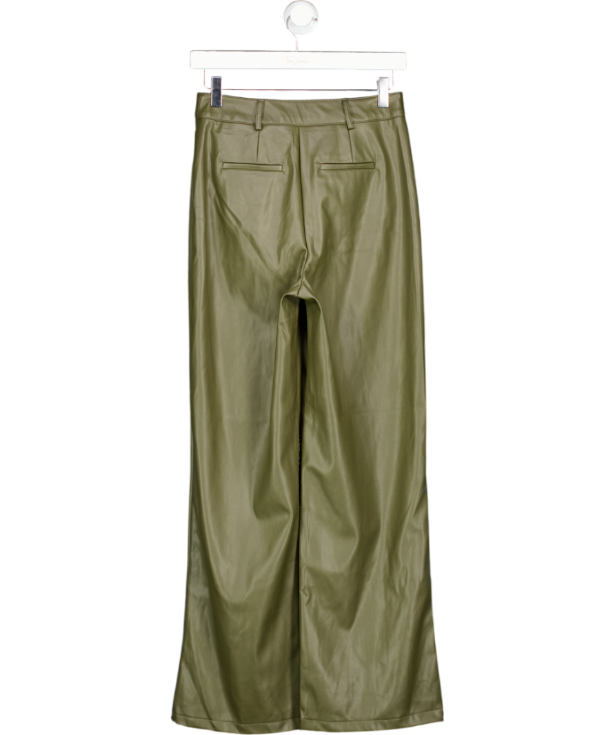 New Look Green Khaki Faux Leather Wide Leg Trousers UK 8
