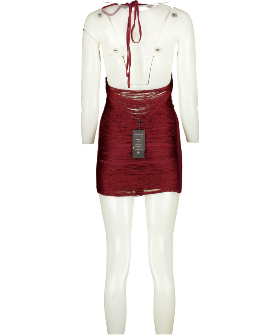 strapless open back dress WHITE FOX Reckless Glamour Fringe Mini Dress Burgundy Red UK XS – Reliked