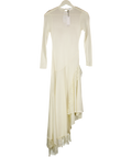KAREN MILLEN Cream Petite Viscose Blend Slinky Sheer Lace Detail Asymmetric Knit Maxi Dress UK XS