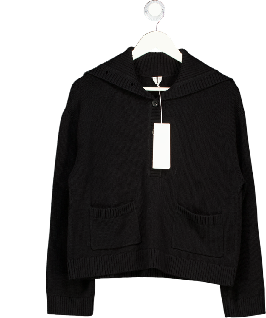 ARKET Black 100% Cotton Knit High Neck Patch Pocket Jumper UK S
