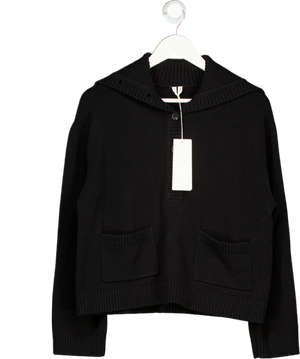 ARKET Black 100% Cotton Knit High Neck Patch Pocket Jumper UK S