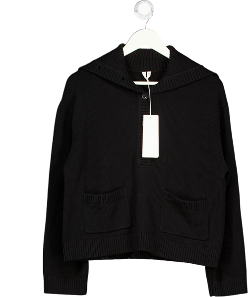 ARKET Black 100% Cotton Knit High Neck Patch Pocket Jumper UK S