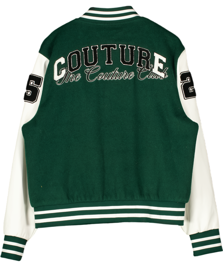 THE COUTURE CLUB Dark Green Logo Varsity Jacket UK L