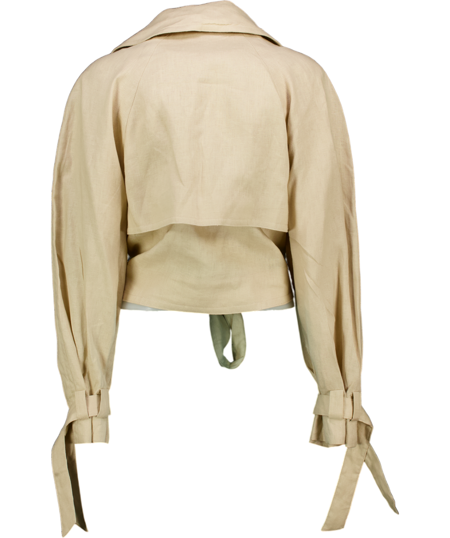 MANGO Beige Linen Jacket With Belt UK M
