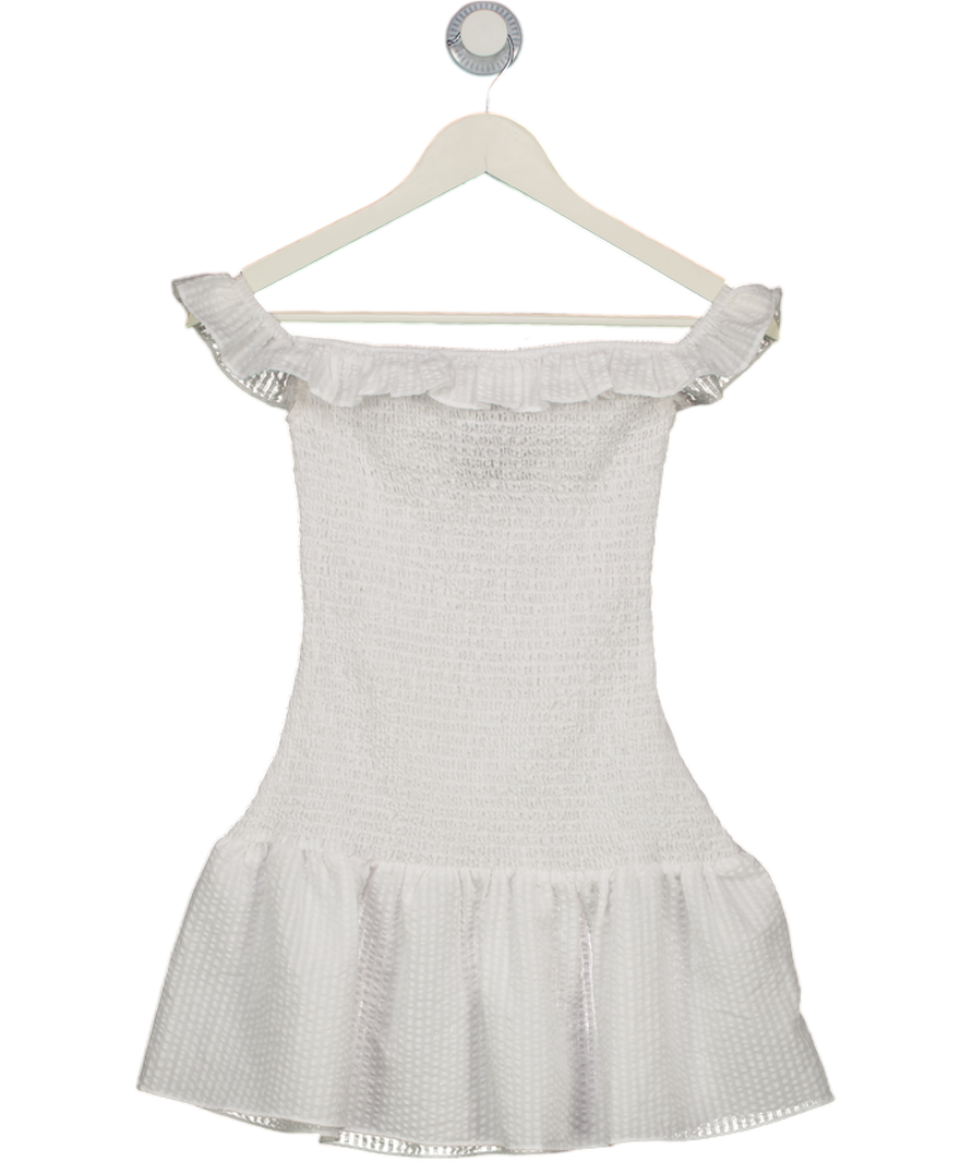 WHITE FOX Winners Circle Off Shoulder Mini Dress White Stripe UK XS