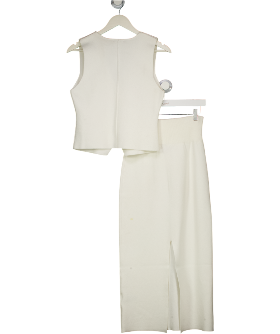 Karen Millen 2-piece Ivory White Stretch Knit Waistcoat Top And Midi Skirt Set UK S