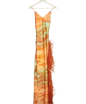 MELROSE HAUS Orange Feather Trim Selina Dress - Sorbet UK M