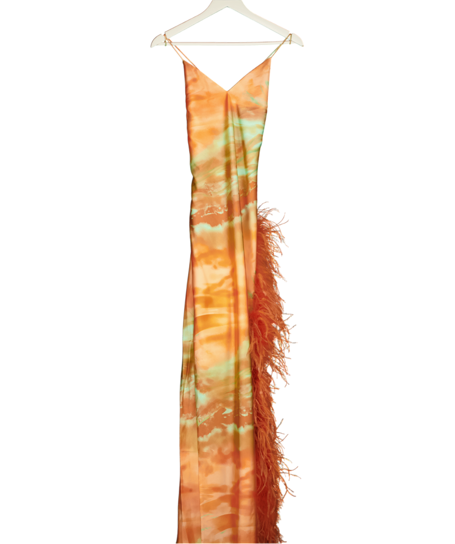 MELROSE HAUS Orange Feather Trim Selina Dress - Sorbet UK M
