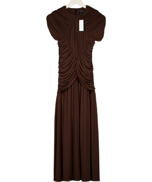KAREN MILLEN Brown Premium Ruched Jersey Maxi Dress - Petite UK XS