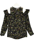 PREEN BY THORNTON BREGAZZI Black 100% Silk Floral Chiffon Cold-shoulder Blouse UK XS